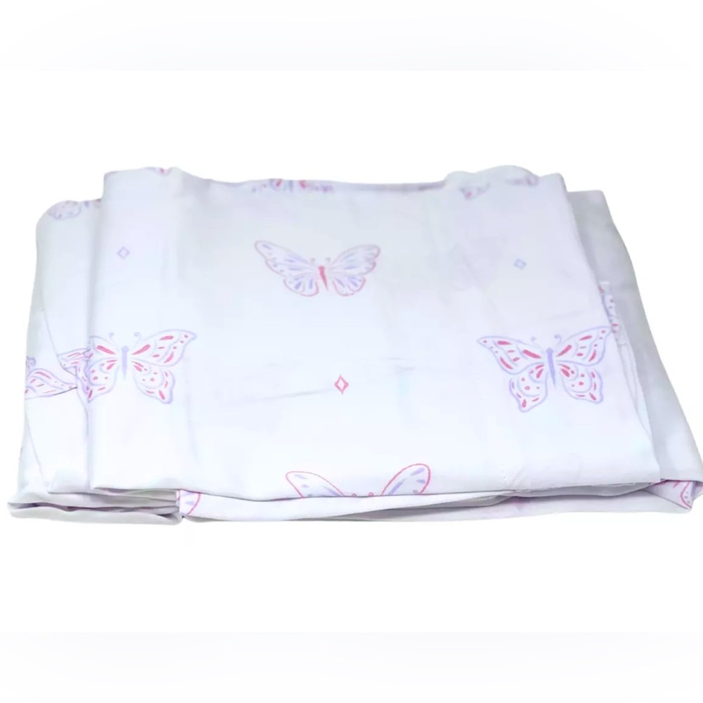 Hillcrest 100% Cotton Twin Size Butterfly Fitted Sheet and 1 Std. Pillowcase NEW